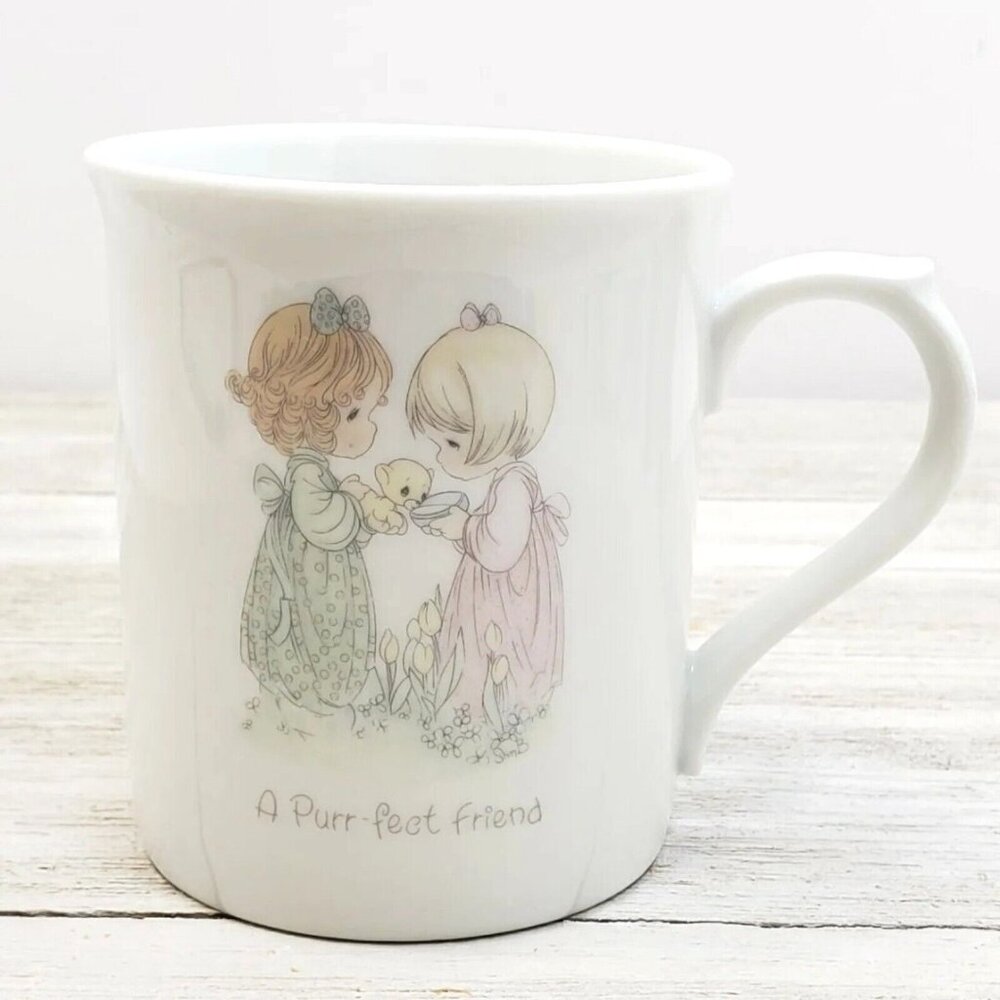 Vintage Precious Moments Coffee Mug A Purr Fect Friend 80s Enesco Cup Cat Artsy